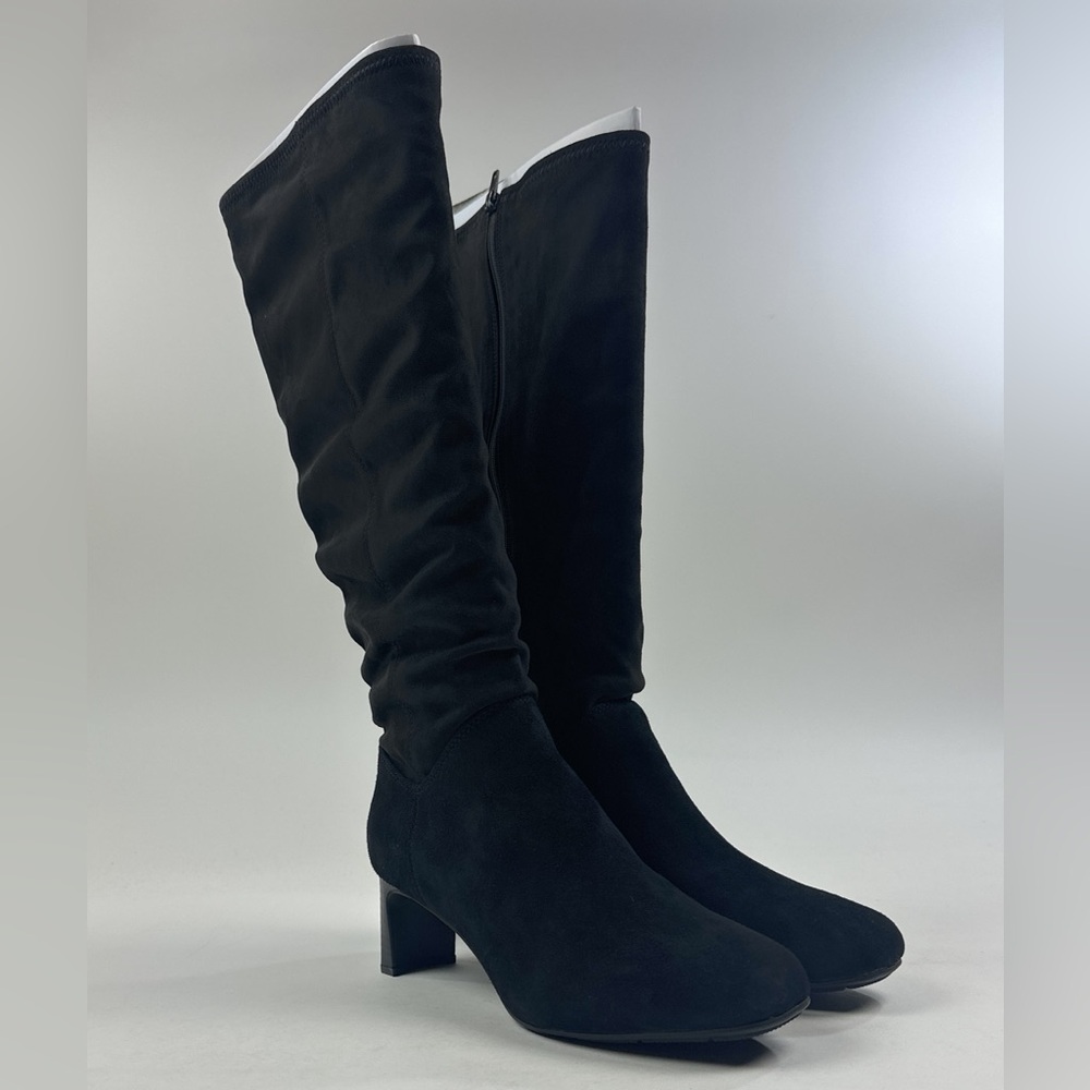 Clarks Kyndall Rise Womens Black Faux Leather Boots Slim Knee High Zip 26174310
